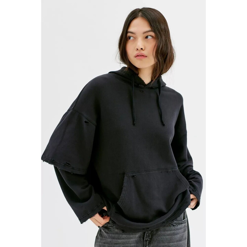 BDG Urban Outfitters Winnona Distressed Sweatshirt Hoodie Top Black XS 280909